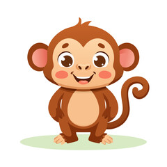 Fototapeta premium Adorable cartoon monkey character with big eyes and friendly smile on white background
