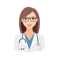 Fototapeta premium Smiling female doctor wearing glasses and lab coat with stethoscope around neck
