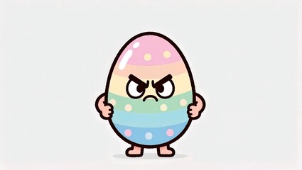 Fototapeta premium Cute Easter Egg Angry Character, Kawaii Emotional Face, Funny Cartoon Illustration