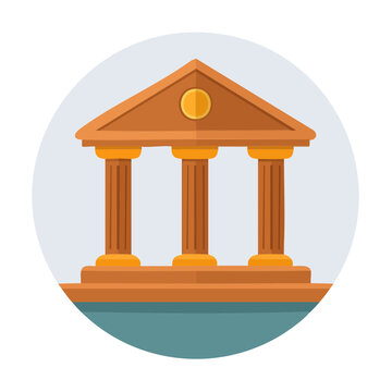 Classical building with three columns and triangular pediment icon simple flat design