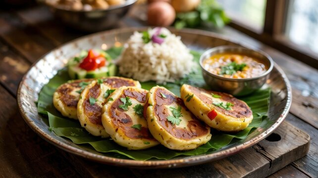 Indian cuisine. 
Alu Tikki is a popular Indian snack consisting of mashed potato patties fried until golden brown with spices.