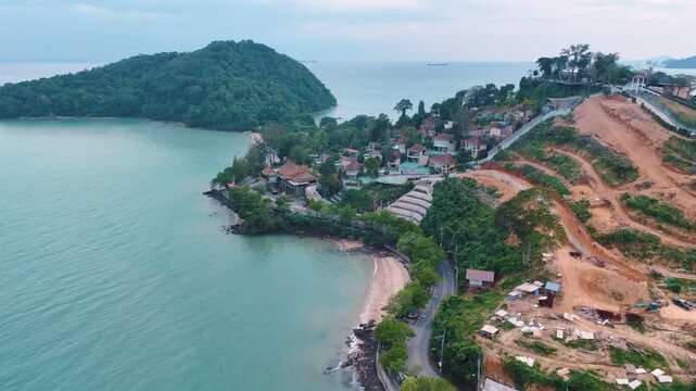 Modern beach condos by the sea Siray Bay Phuket southern Thailand aerial landscape