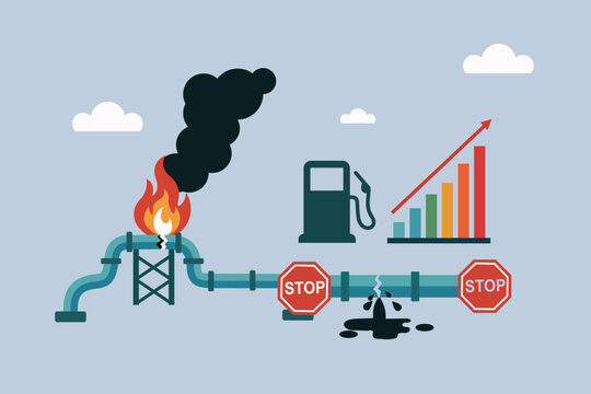 Burning Oil Pipeline with Leak Symbolizing Rising Oil and Gas Prices