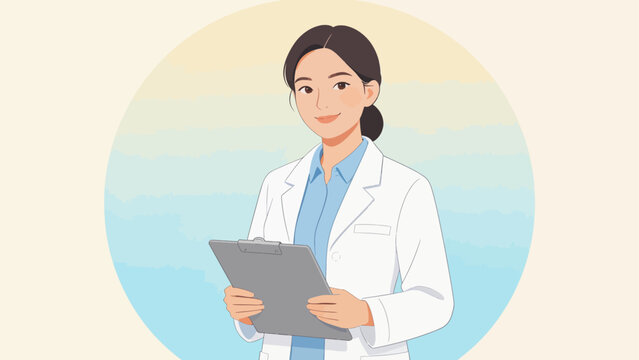 Illustration of a female doctor with clipboard