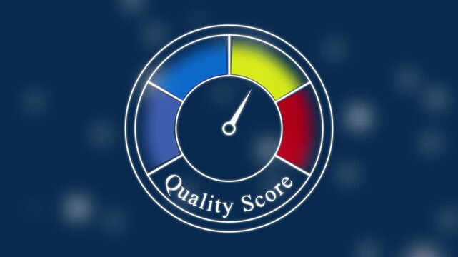 Quality score gauge with a needle in the red segment and colored sections