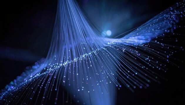 Ethereal shimmering data streams visualized as intricate non-textual light patterns flowing dynamically through a complex digital network, representing global connectivity and advanced technology.