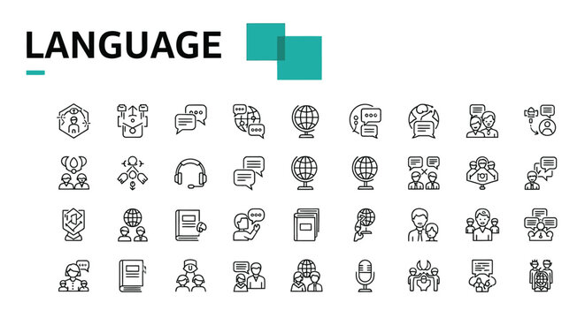 Language learning and communication a collection of related icons