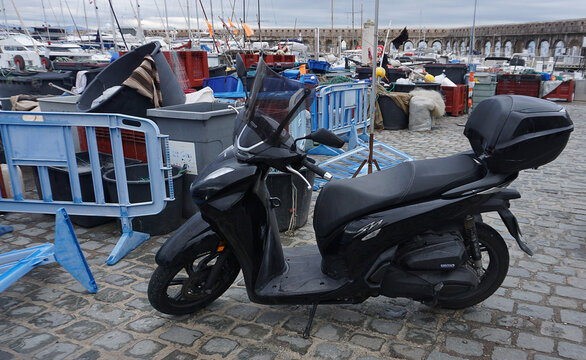 Antibes, France - March 10, 2026: Motor scooter Honda SH150i at Antibes, France