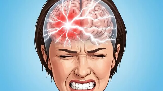 Human Brain with Highlighted Red Area Showing Pain, Medical Illustration of Headache, Stroke, and Neurological Disorders