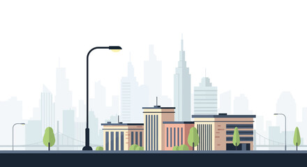 Obraz premium Modern cityscape with skyline and buildings in minimalist flat design