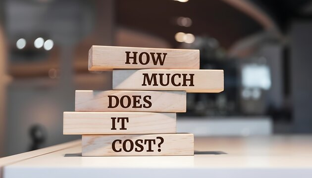 How much does it cost? written on wooden blocks stacked on a table.