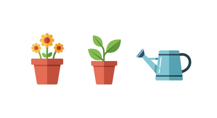 Flat design gardening elements with flower pots and watering can © Mark