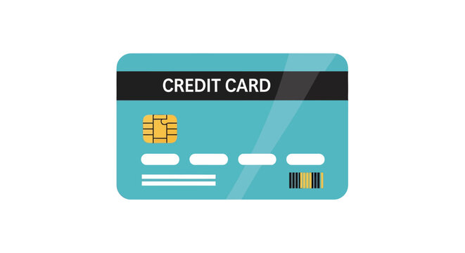 Blue credit card design with emv chip and barcode on white background