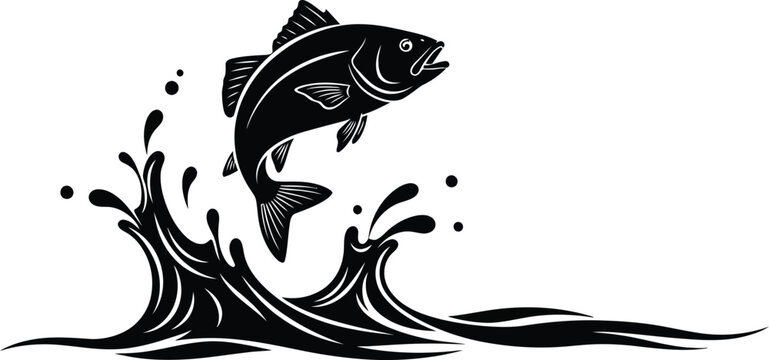 Black fish jumping out of water vector icon