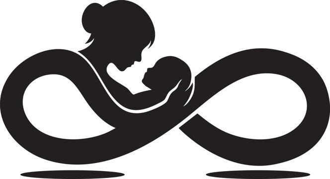 Mother holding baby in infinity loop silhouette infant