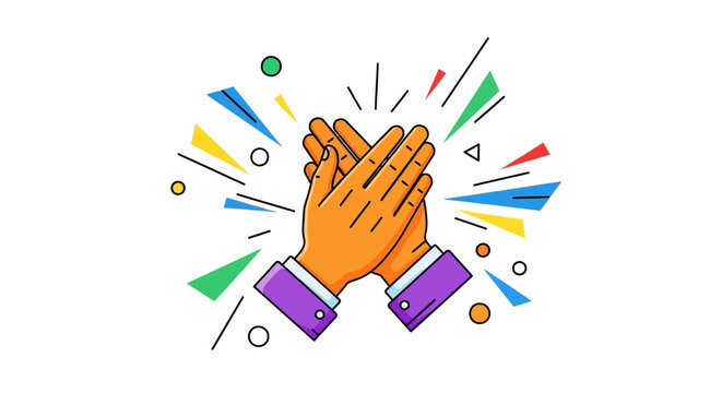 Colorful applause: vibrant geometric design of clapping hands celebration