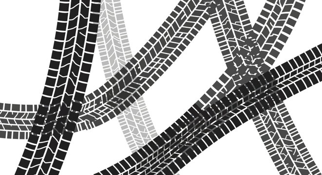 Abstract tire tracks pattern with black and gray overlapping design