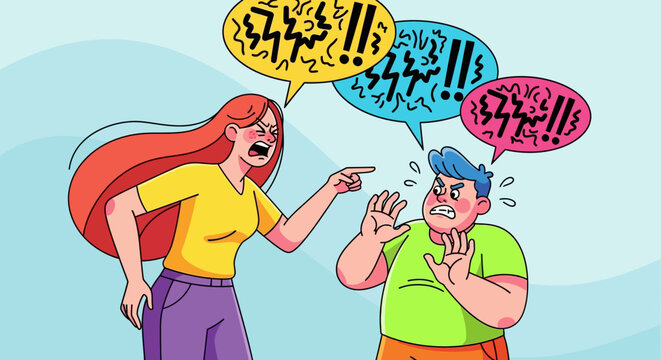 Animated argument between two angry people with speech bubbles
