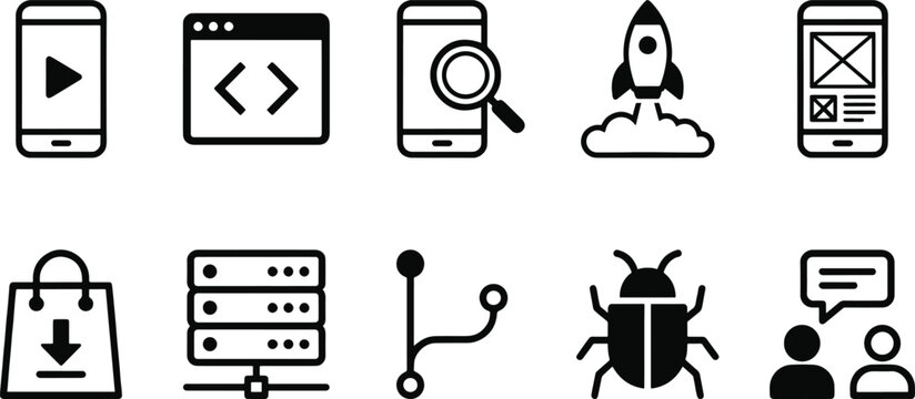 Collection of web development and communication icons