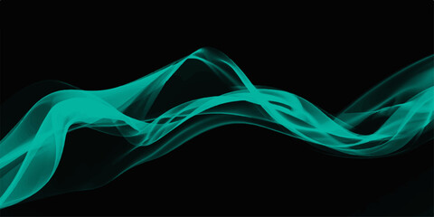 Abstract ethereal turquoise waves dance gracefully against a stark black backdrop. This striking artwork evokes a sense of fluid movement and vibrant energy. © ITS OK