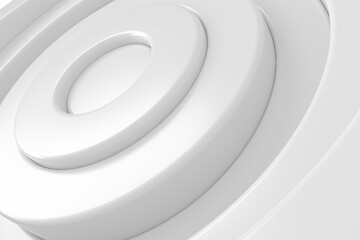 Obraz premium Concentric white circular tiers background with soft highlights for modern minimalist wallpaper and product display design .3d render