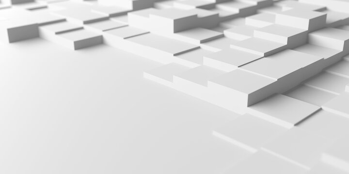 Minimal white three dimensional geometric tile stepped background for modern clean design banner wallpaper and architectural poster .3d render