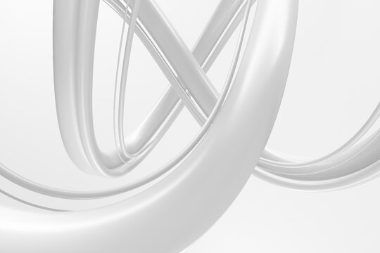 Abstract white ribbon tubes and loops with glossy curved surfaces for modern background and minimal design .3d render