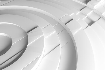 Obraz premium White layered concentric ring architecture with smooth curved tiers for minimalist abstract background and architectural design composition.3d render