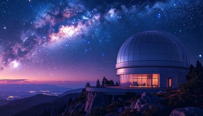 Obraz premium Observatory Under Starry Night Sky Milkyway.