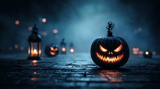 Gloomlit Jack-O'-Lantern: Spooky Halloween Pumpkin with Lanterns