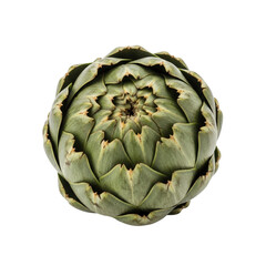 Fototapeta premium Flower head of green artichoke, isolated on transparent background. Plant-based diet, vegan and vegetarian ingredient for cooking