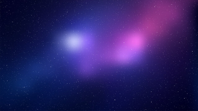 Blue and purple outer space background with glowing nebulae and scattered stars. Infinite cosmos horizon with brilliant stardust. Abstract galaxy wallpaper for digital design project.