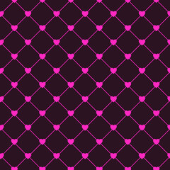 Emo pop punk seamless pattern with pink hearts on fishnet background. Alternative aesthetic vector for fashion and textile design.