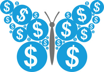 Obraz premium Money butterfly concept with dollar signs forming the wings for business, finance, and success-themed designs.
