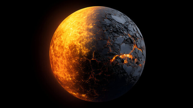 Tidally locked lava exoplanet with one hemisphere glowing brightly