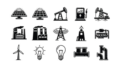 Assorted icons representing various industrial and household machinery and tools Vector