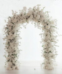 White flower arch digital backdrop. Floral fine art backgrounds. White room with arch. Maternity backgrounds. Backlit floral arch studio backdrops