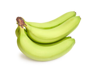 Bundle of Unripe Green Bananas Isolated on White Background