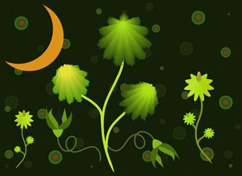 Green flowers with yellow buds and rough edges 