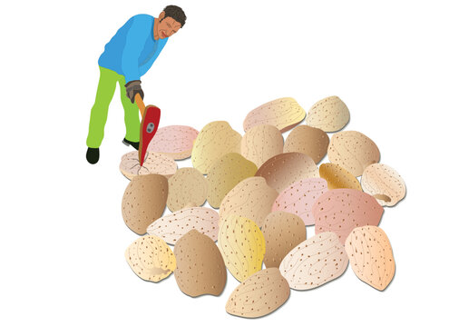 A collection of almonds in various colors, and an attempt to multiply them using a pickaxe