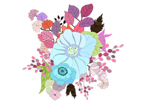 Artistic Floral Collection with Detailed Botanical Flowers and Leaves