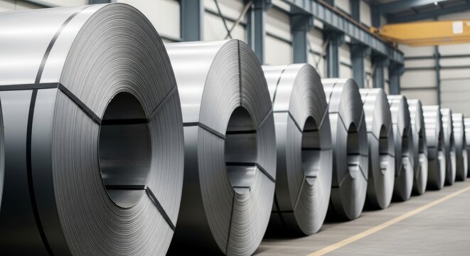 Steel coils neatly arranged in industrial warehouse setting