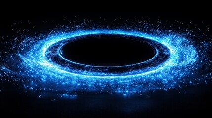 a black hole in the center of an optical glass, with blue glowing lights around it,