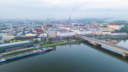 Obraz premium Sunrise aerial view of Linz, Austria