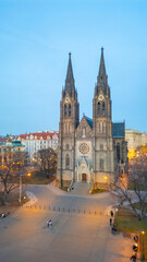Obraz premium Sunset view of Saint Ludmila basilica in Prague, Czech republic