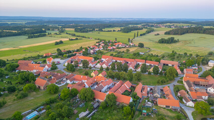 Sunset panorama view of traditional south Bohemian village Holas © dudlajzov