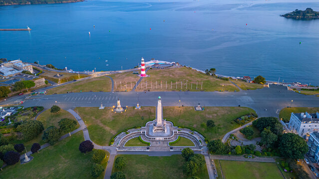 Sunset panorama view of the hoe promenade in plymouth, England
