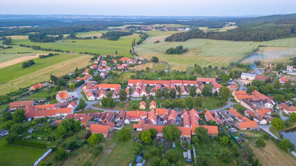 Sunset panorama view of traditional south Bohemian village Holas © dudlajzov