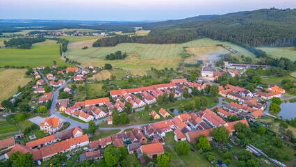 Sunset panorama view of traditional south Bohemian village Holas © dudlajzov