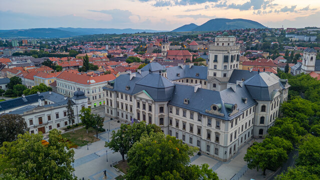 Sunrise panorama of Eszterhazy Karoly Catholic University at Ege